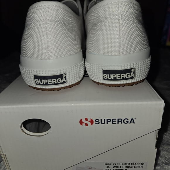 Superga White Canvas Sneakers with Rose Gold Accents - Picture 3 of 3